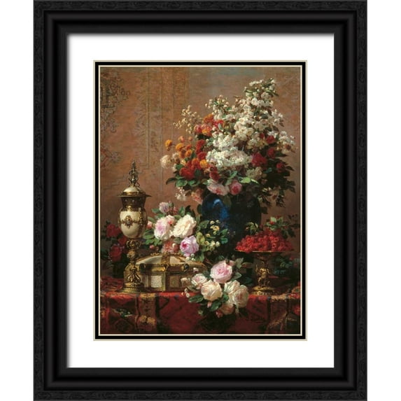 Robie, Jean-Baptiste 19x24 Black Ornate Wood Framed with Double Matting Museum Art Print Titled - Composition with Roses