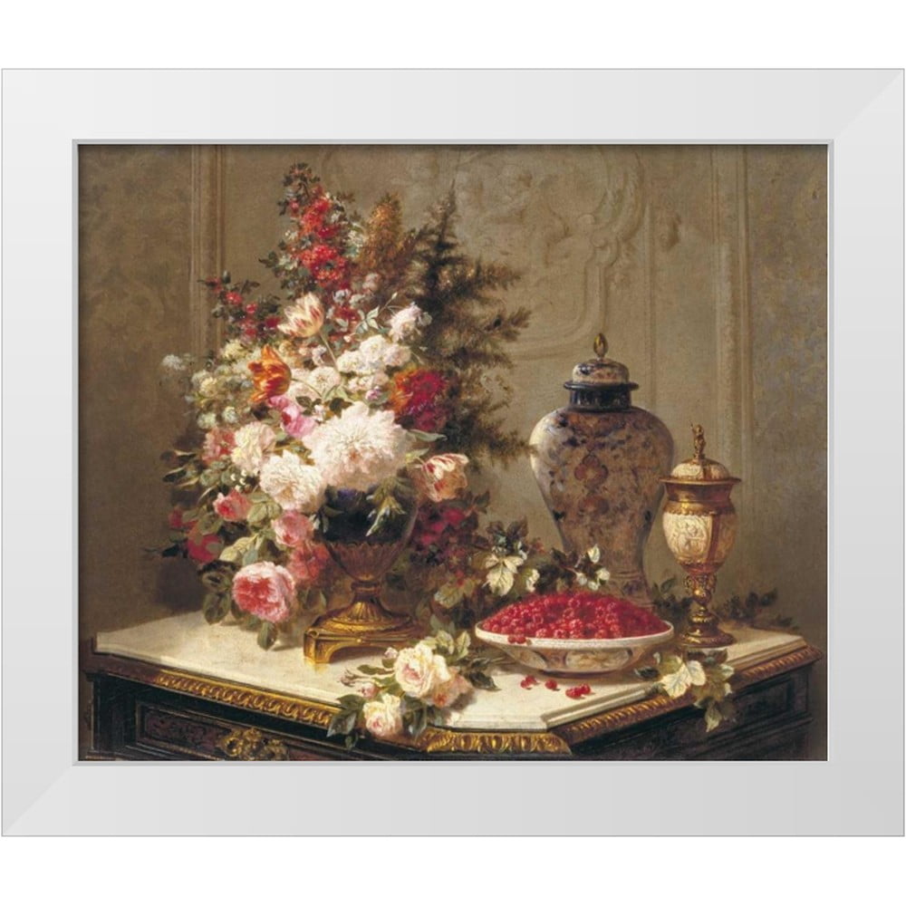 Tableau Fleuri Encadré Sous Passe-Partout - J. Robie - Déco Murale