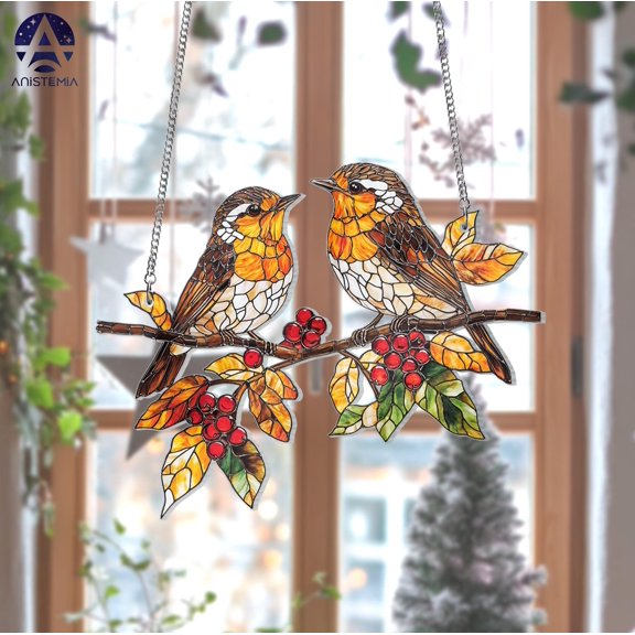 Robin Acrylic Suncatcher Window Hanging, When Robins Are Near Memorial Gift, Cardinal Alternative Christmas Gift