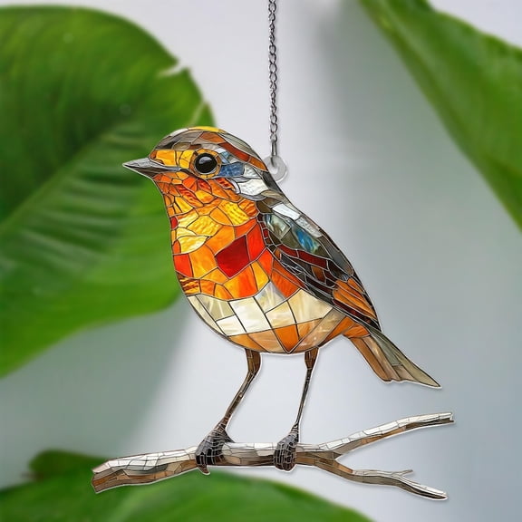 Robin Bird ACRYLIC Window Hanging, Bird Flower Natural Art Birthday Gift Gift For Mom Grandma Bird Gardening Lover Gift NOT GLASS