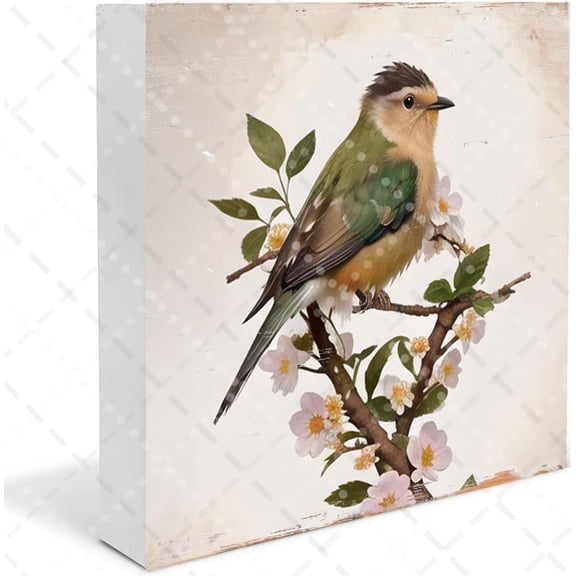 Robin Bird Classic Wooden Box Sign Rustic Spring Decor Funny Bathroom Signs Bird Home Decor Decorative Wooden Block Plaque, Farmhouse Style, Housewarming Gift Square 5"x5"