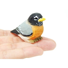 Robin Bird Figurine Statue Decoration Miniature Wood Gift Art Carved Small Animal