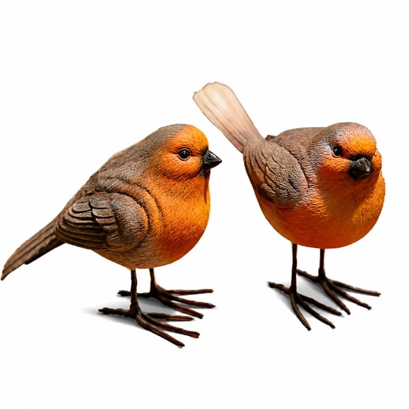 Robin Bird Figurines Set of 2, Decorative Resin Bird Statues for Home Decor, Realistic Robin Sculptures for Bookshelf, Windowsill, Porch, Patio and Tabletop Display