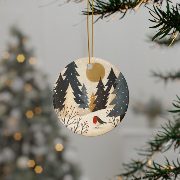 Robin Bird Ornament, Minimalist Winter Decor, Scandi Style Keepsake, Bird Lover Gift, Durable Ceramic