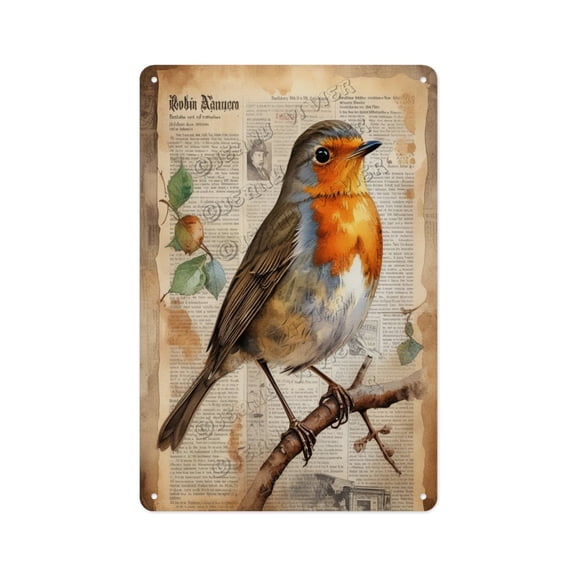 Robin Bird Outdoor Decorative Aluminum Sign 8x12 Inches - Elegant Vintage Bird Metal Plaque, Spring Garden wall decor, Unique Gift for Nature Enthusiasts, Rustic Home Accent