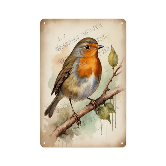 Robin Bird Retro Aluminum Sign 8x12 Inches - Classic Farmhouse Metal Plaque, Whimsical Birdwatcher Gift, Home Accent for Living Room, Patio, Outdoor Porch, or Backyard wall decor