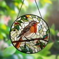 thumbnail image 1 of Robin Bird Stained Glass Suncatcher Bird and Flower Window Hanging, Gardening Lover Nature Art Gift, 1 of 5
