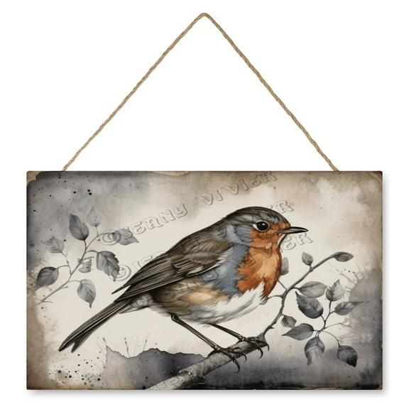 Robin Bird Wall Art Wooden Sign Shabby Chic Country Decor Vintage Pictures for Bedroom Bathroom Kitchen Wall Decorations Bar Interior Decor 10"x16" Wooden Hanging Signs