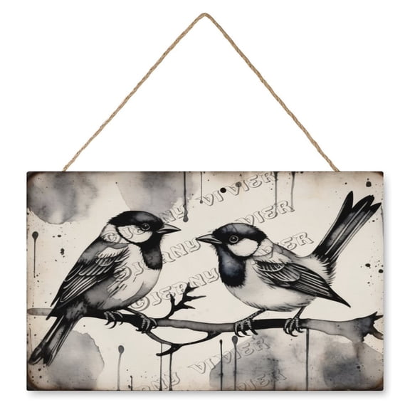 Robin Bird Wooden Hanging Sign Rustic Wall Art 10"x16" Wall Hanging Plaque Sign Funny Wooden Wall Signs for Office Bedroom Living Room Housewarming Gift