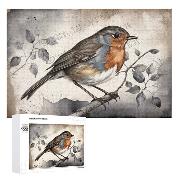 Robin Bird Wooden Sign For Home Office Bedroom Kitchen Bathroom Wall Decor 1000 PCS Funny Wood Puzzles Bird Wooden Wall Art Decorative Sign Housewarming Gifts 19.7"x29.5"