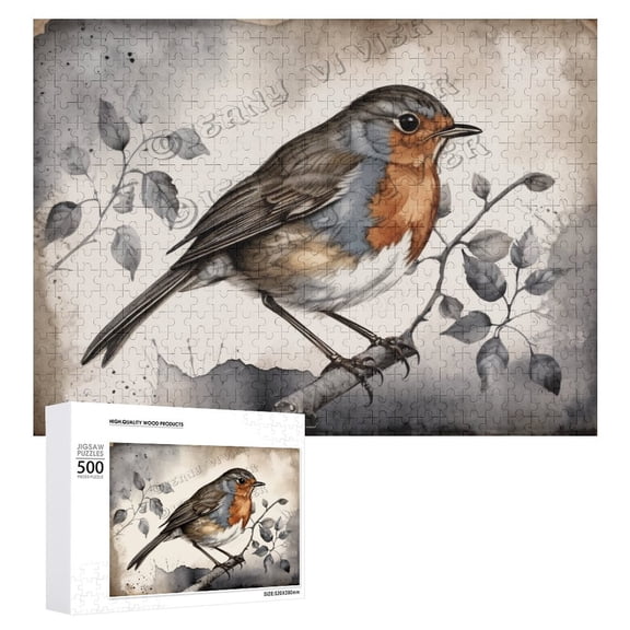 Robin Bird Wooden Sign For Home Office Bedroom Kitchen Bathroom Wall Decor 500 PCS Funny Wood Puzzles Bird Wooden Wall Art Decorative Sign Housewarming Gifts 15"x20.5"