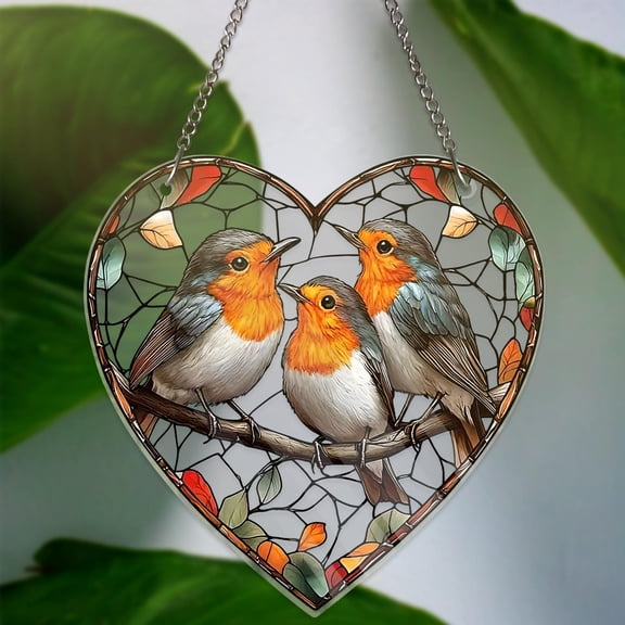 Robin Birds 2D Flat Acrylic Sun Catcher, Window Hanging Natural Art Decor, Birthday Gift for Mom Grandma Bird Lover Gardening
