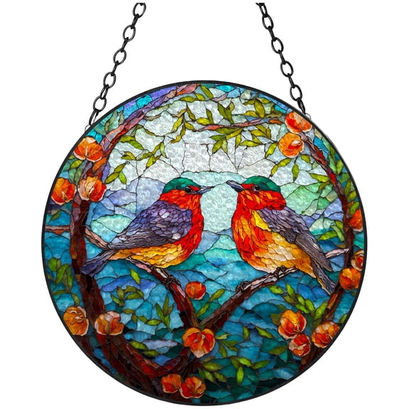 Robin Birds Stained Glass Suncatcher Handmade Window Hangings Colored Glass Suncatcher Crafts Kits for Indoor Garden Christmas Decoration 16x16cm(7)
