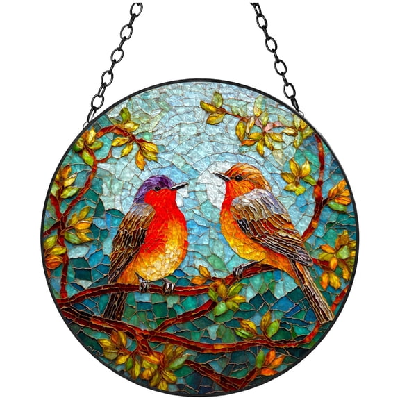 Robin Birds Stained Glass Suncatcher Handmade Window Hangings Colored Glass Suncatcher Crafts Kits for Indoor Garden Christmas Decoration 16x16cm(9)