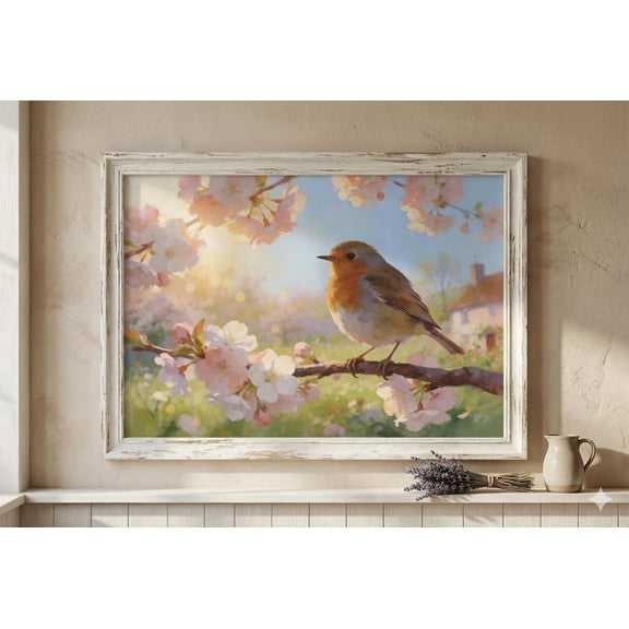 Robin Blossom Branch Spring Wildlife Wall Art Poster Unframed Paper Print