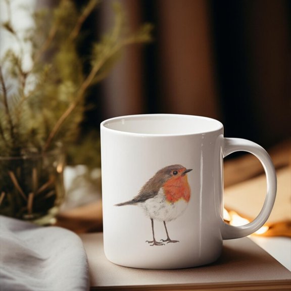 Robin Ceramic Mug d-Drawn Bird Art, Nature Tea Cup, Meaningful Gift of Comt & embrance.jpg