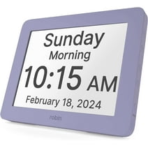 Robin Clock 2024 with Day and Date for Elderly, Clocks for Seniors, Dementia Clock, Digital Calendar Clock Elderly, Bedside Clocks Seniors, Alzheimers Products, Dementia Clocks Extra Large, Lavender