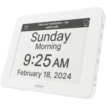 Robin Clock 2024 with Day and Date for Elderly, Clocks for Seniors, Dementia Clock, Digital Calendar Clock Elderly, Bedside Clocks Seniors, Alzheimers Products, Dementia Clocks Extra Large, White 8"