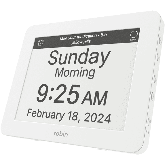 Robin Day Clock 2026 for Seniors, 8" Large Digital Calendar Dementia Clock with Talking Function, Alarms, Easy-to-Read Display for Elderly, Day Date Time, Medication Reminder, DST, White