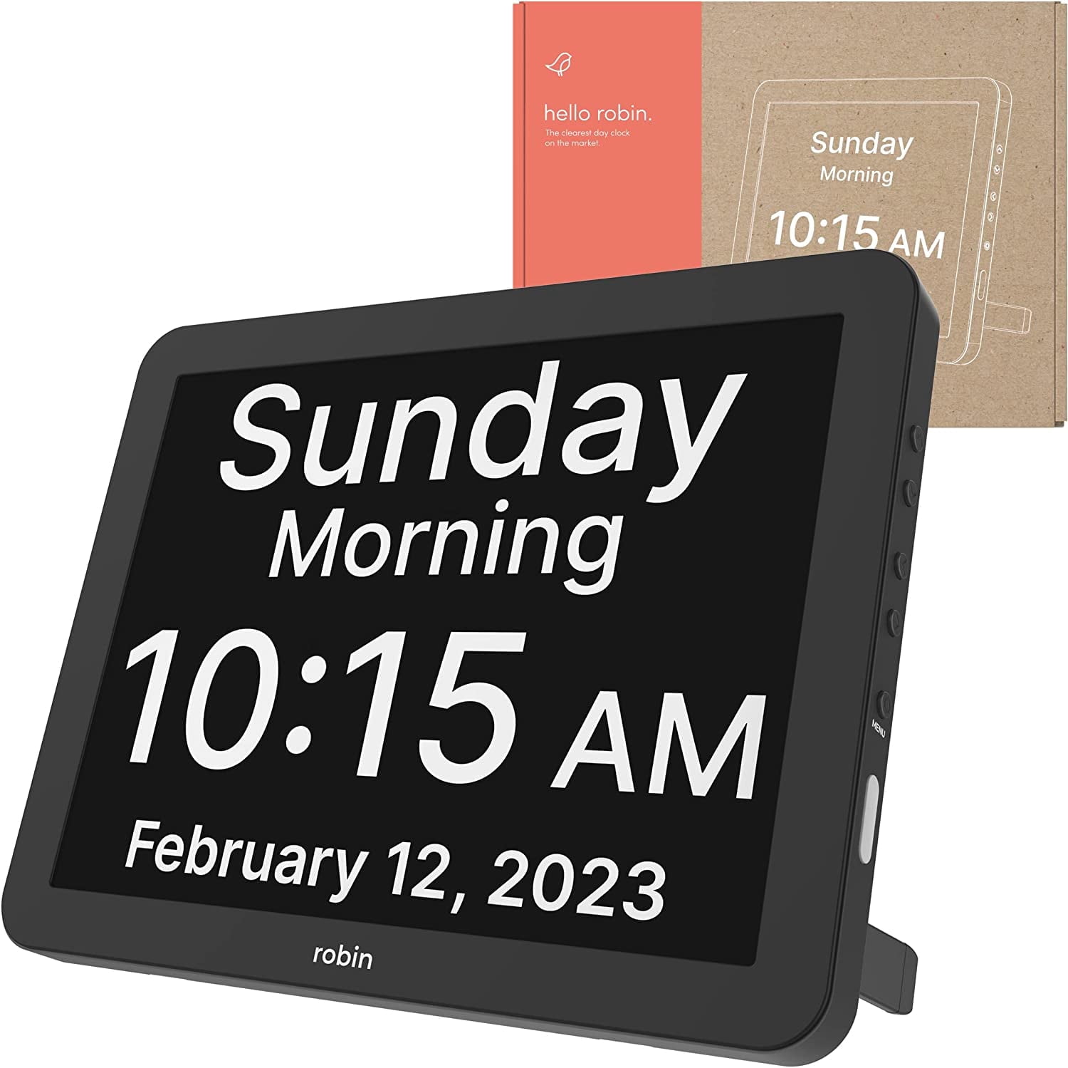 Robin Day Clock 2026 for Seniors, 15" Large Digital Calendar Dementia Clock with Talking Function, Alarms, Easy-to-Read Display for Elderly, Day Date Time, Medication Reminder, DST, Black