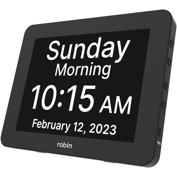 Robin Day Clock 2025 Dementia Clock with Custom Alarms & Calendar Reminders, Clocks for Seniors Helps with Memory Loss, Alzheimers, Dementia, Black