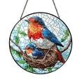 Robin Family Stained Glass Round Suncatcher, Tree Nest and Sky Scene ...