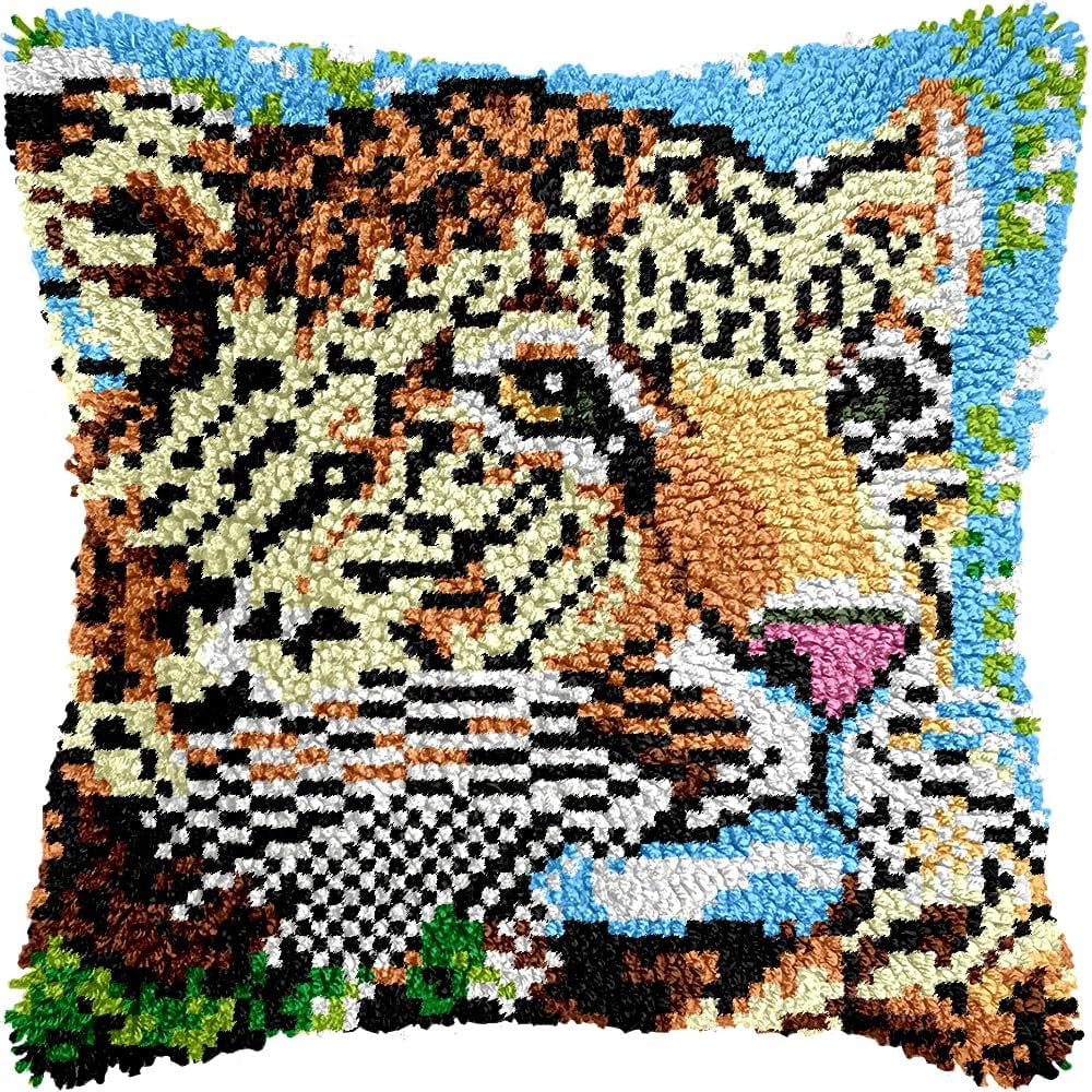 Robin & Flowers Latch Hook Kits Pillow kits Cushion Throw Pillow Embroidery Craft Kits DIY Kits of DIY Hooking Pillowcase Cover Supplier with Color Printed Canvas 43x43cm (110)