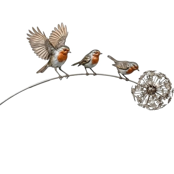 Robin Garden Stake, 2Pcs Robin Bird with Flower Decoration, Metal Robin Garden Ornament for Lawn Patio Outdoor, A