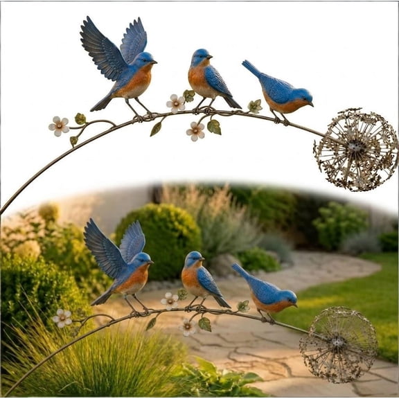 Robin Garden Stake, Metal Robin Garden Sculpture, Charming Rustic Outdoor Yard Art Decorations, Decorative Lawn Ornaments, Beautiful Bird Statue Figurines for Outside Patio