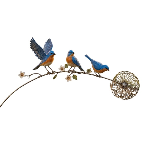 Robin Garden Stake, Rustic Robin Bird Yard Art Decorations with Dandelion Accent, Metal Robins Bird Garden Sculpture for Lawn Patio Flower Bed Walkway(Bird-1)