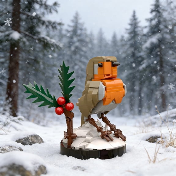 Robin & Holly Micro Building Blocks Set, 301 Pieces, Miniature Bird Model Kit, Christmas Winter Theme Home Decor, DIY Craft Toy for Kids Adults, Compatible with Major Brick Brands, 0.2kg 