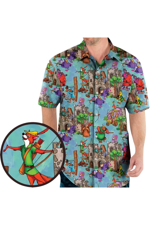Robin Hood Characters Button Shirt, Little John Sir Hiss Prince John Hawaiian Shirt, Disney Shirt, Disneyland Summer Trip,Magic Kingdom