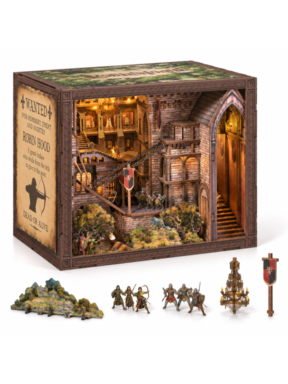 Robin Hood DIY Book Nook 3D Puzzle Kit with LED Lights and Dust Cover