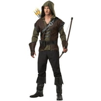 Robin Hood English Outlaw Fancy-Dress Costume for Adults with Hooded Shirt and Vest, Men's