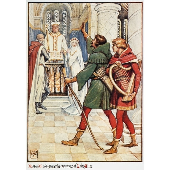 Robin Hood. Nrobin Hood Stops The Marriage Of Lady Alice. Illustration 1912 By Walter Crane. Poster Print by
