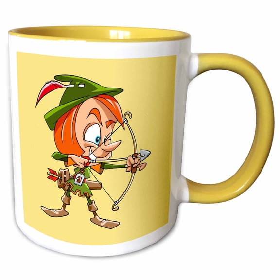3drose, Robin Hood with Bow and Arrow, 11oz Two-tone Yellow Mug