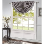 Robin Jacquard Rod Pocket Waterfall Window Valance with Beads, Grey, 48x37 Inches
