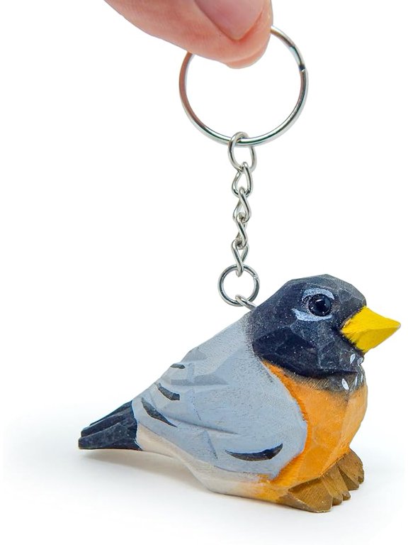Robin Keychain Ring Clip Charm Bird Miniature Wood Songbird Mini Figurine Small Animal