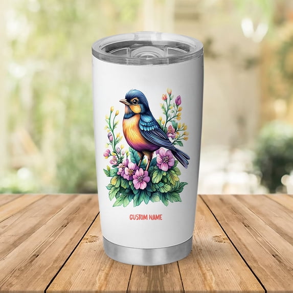 Robin Lover Travel Tumbler 20oz With Lid, Straw & Handle - Stainless Steel Custom Mug For Women And Girls - Personalized Bird Gift Idea EfIpsZ