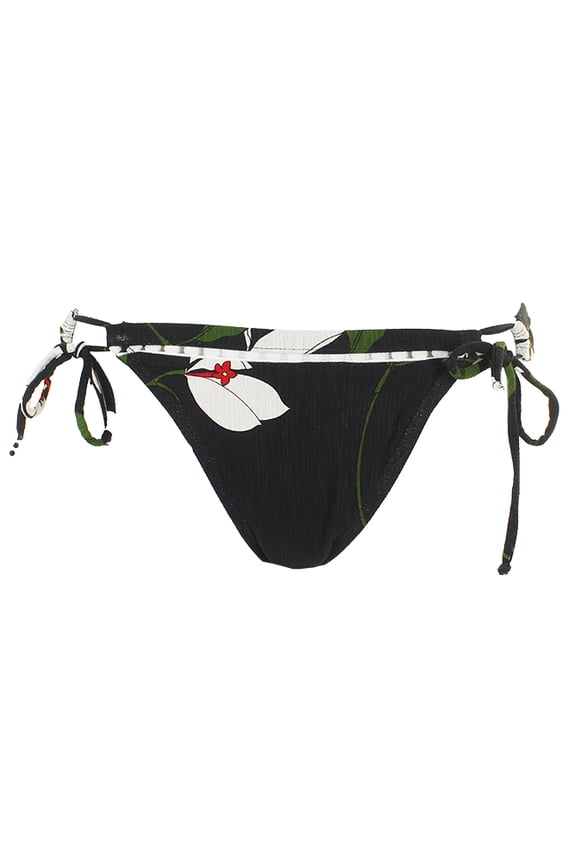 Black Multi Floral Print Side Tie Bikini Bottom XS
