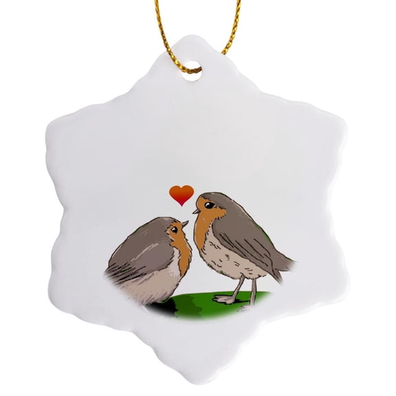 Robin Red Breast Bird Love - Cute Romantic Birds Art - Mother And Chick Mothers Day Or Couple Gift, 3 inch Snowflake Porcelain Ornament