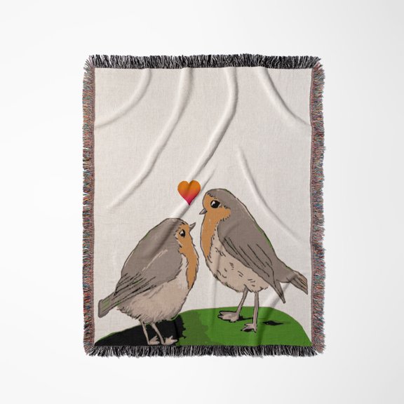 Robin Red Breast Bird Love - Cute Romantic Birds Art - Mother And Chick Mothers Day Or Couple Gift, Woven Blanket