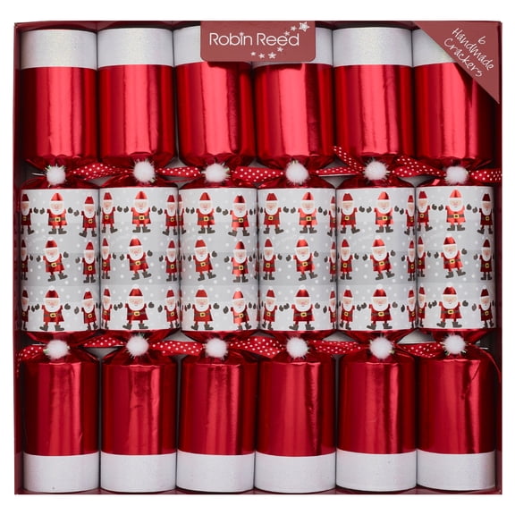Robin Reed Racing Santa Christmas Crackers, 13-Inch Wind-Up Santa Racing Game Party Favors, Set of 6, 71904