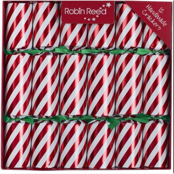 Robin Reed English Holiday Candy Stripe Christmas Crackers, Set of 12 (10")