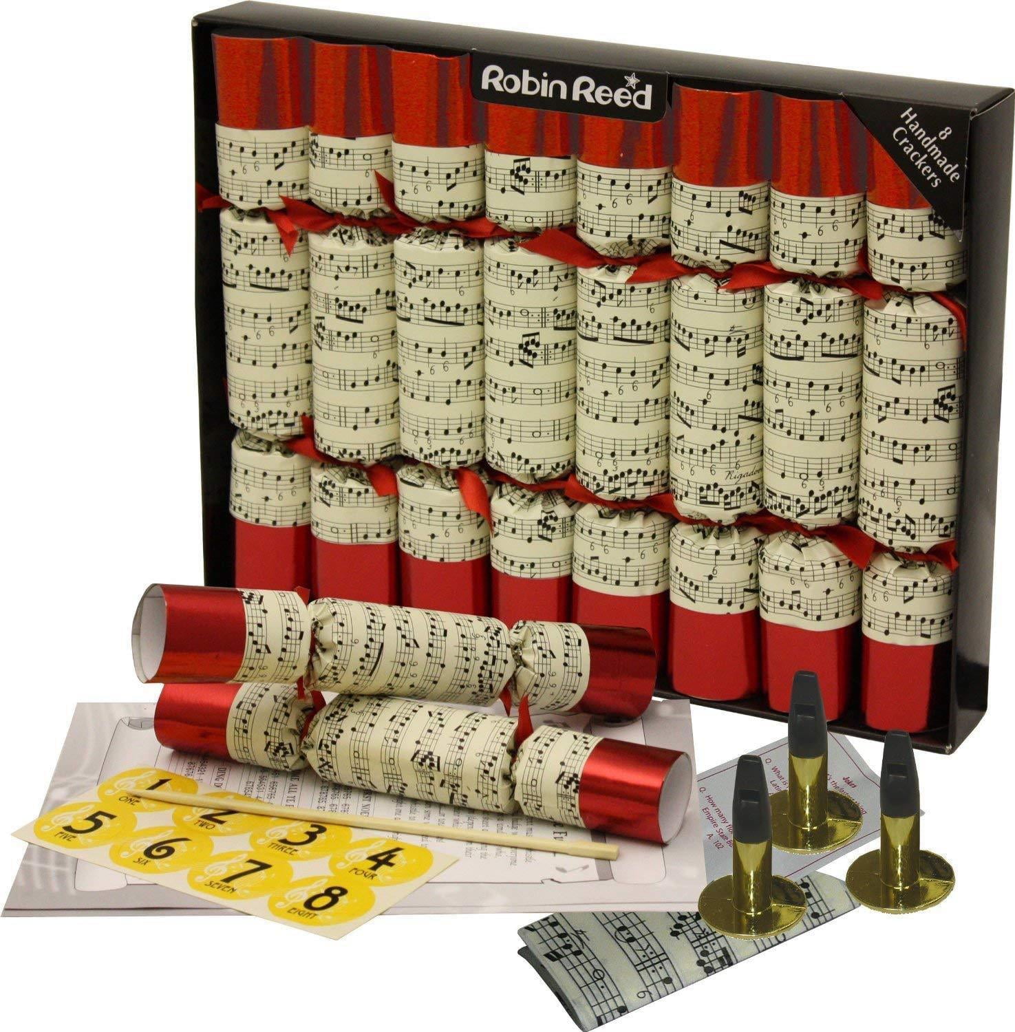 Robin Reed English Holiday Christmas Crackers, Music Notes Pack of 8 x
