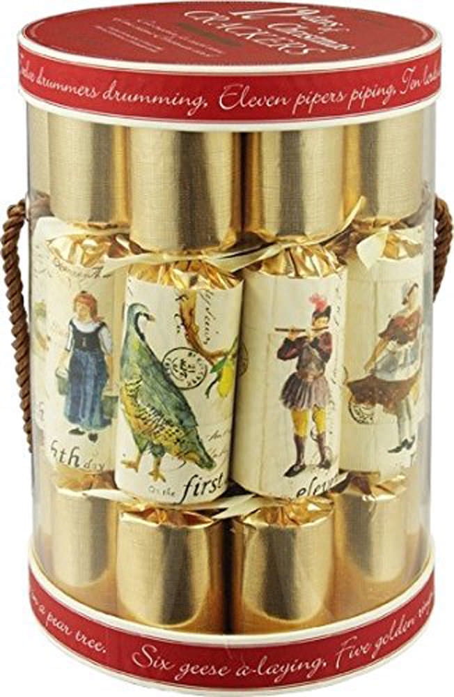 Robin Reed English Holiday Christmas Crackers, Pack of 12 - 12 Days of Christmas, 10 Inch