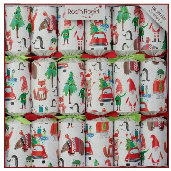 Robin Reed English Holiday Christmas Crackers - Racing Elf, 6 Count