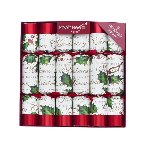 Robin Reed Handmade English Holiday Christmas Crackers - Bows and Berries - pack of 12