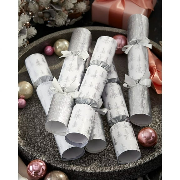 Robin Reed Silver Pine Trees Handmade English Christmas Crackers, 62418, 12 Inches (Set of 6)