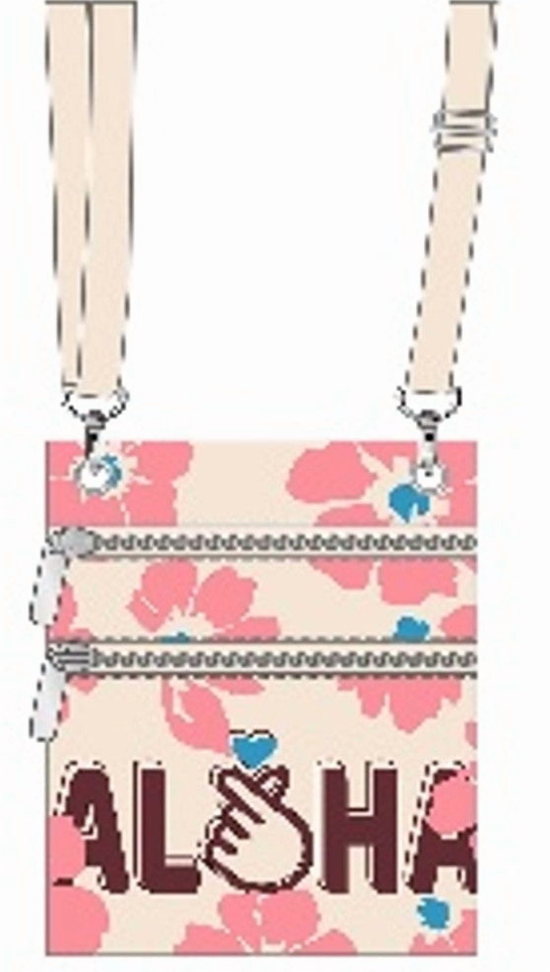 Robin Ruth Pink Floral Hawaii Neck Wallet with Zipper Closure